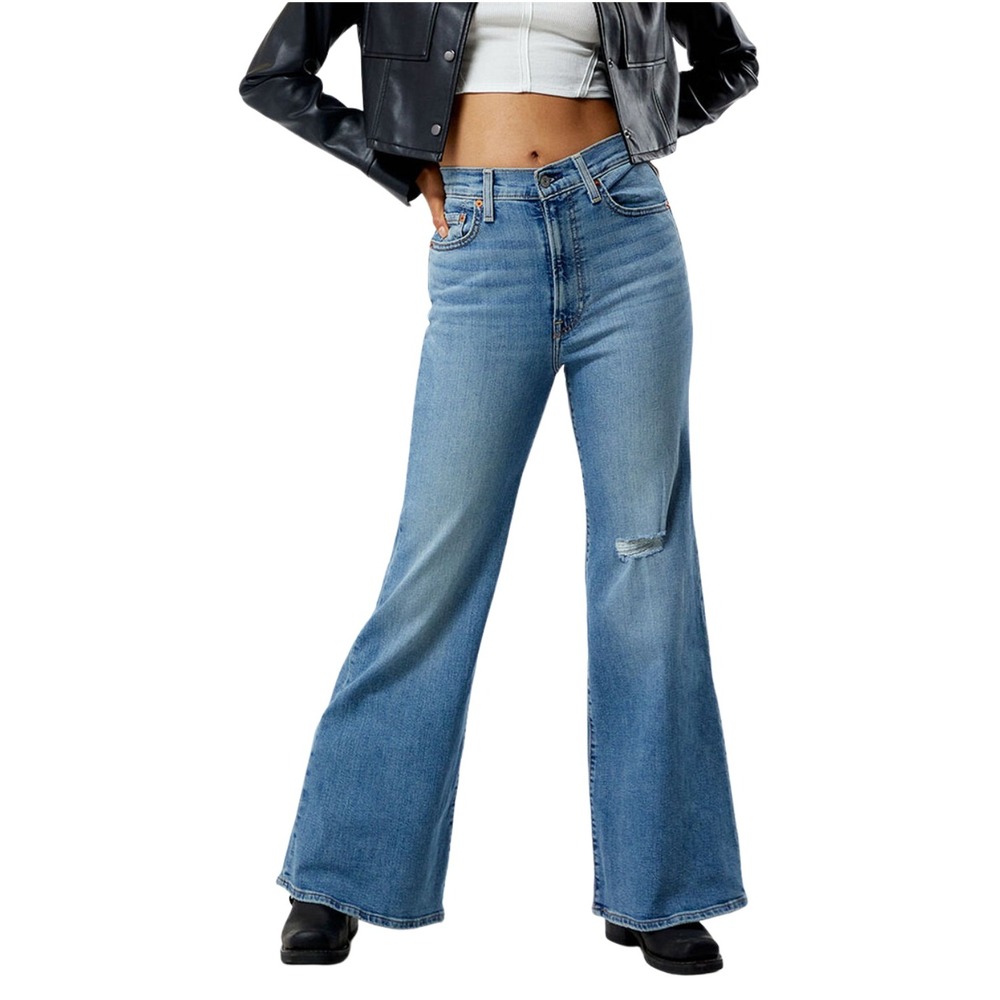 Levis Jeans Womens 27 Blue Ribcage Bell Ultra High Rise Flare Distressed Denim